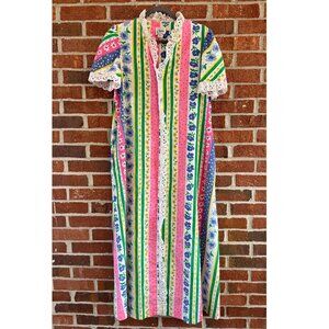 Vintage Chika Made in USA Zip-Front House Dress/Housecoat Robe M + Sash